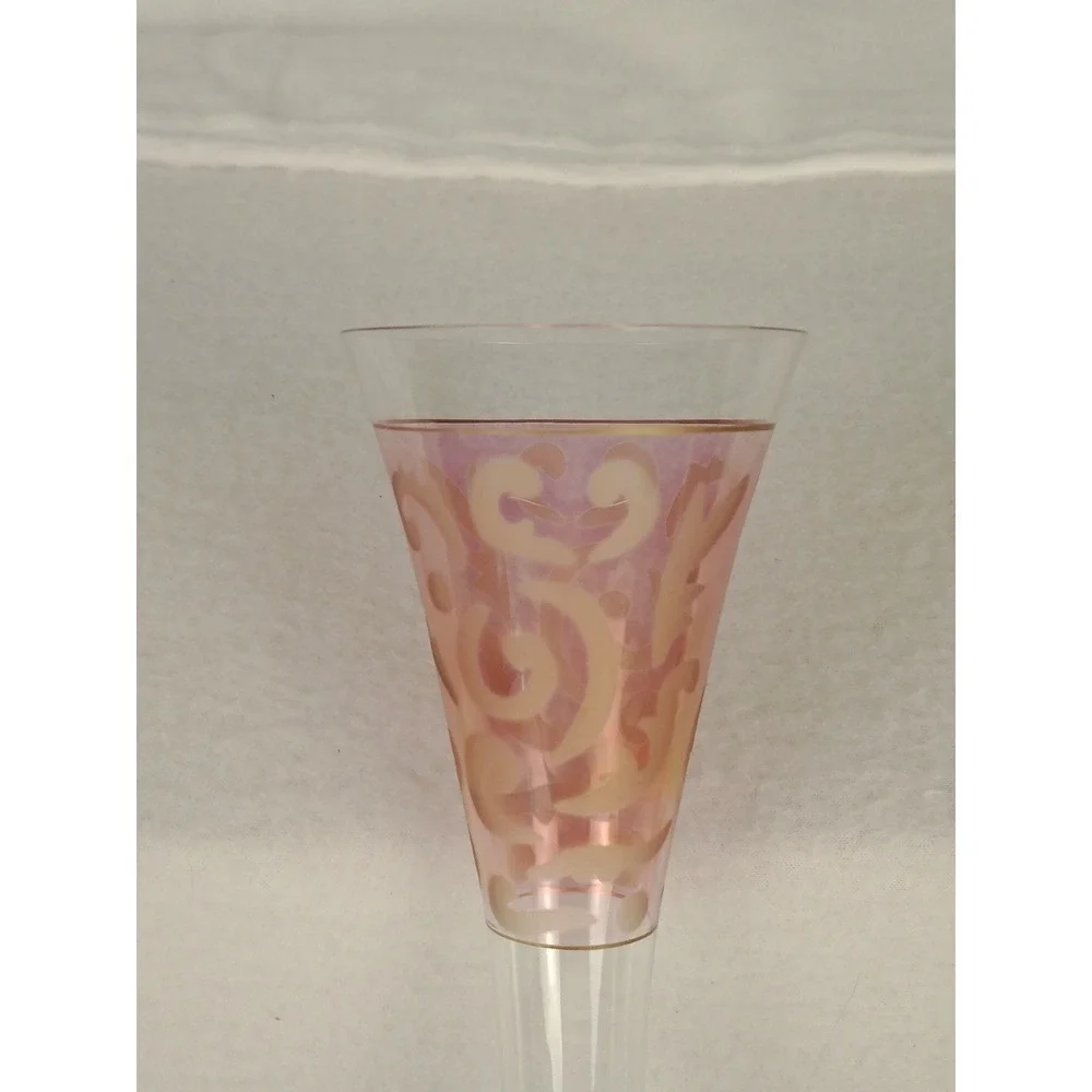 Elegant Pink Swirl Champagne Flute Glass Tall Stemware